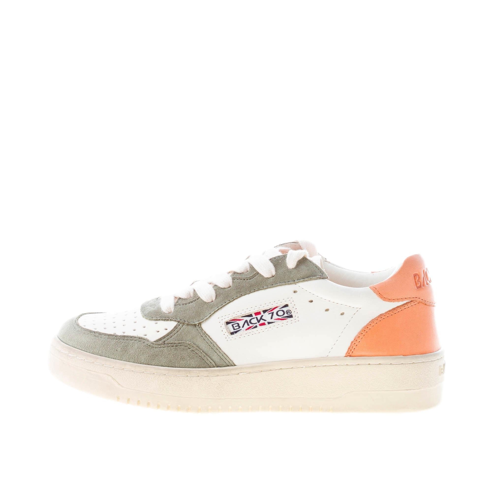 BACK 70 damen schuhe Slam H  Vintage sneaker weiß leder mit oliven und orange
