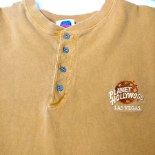 Planet Hollywood Las Vegas Henley Shirt Men XL Brown Movie Film Vintage T READ