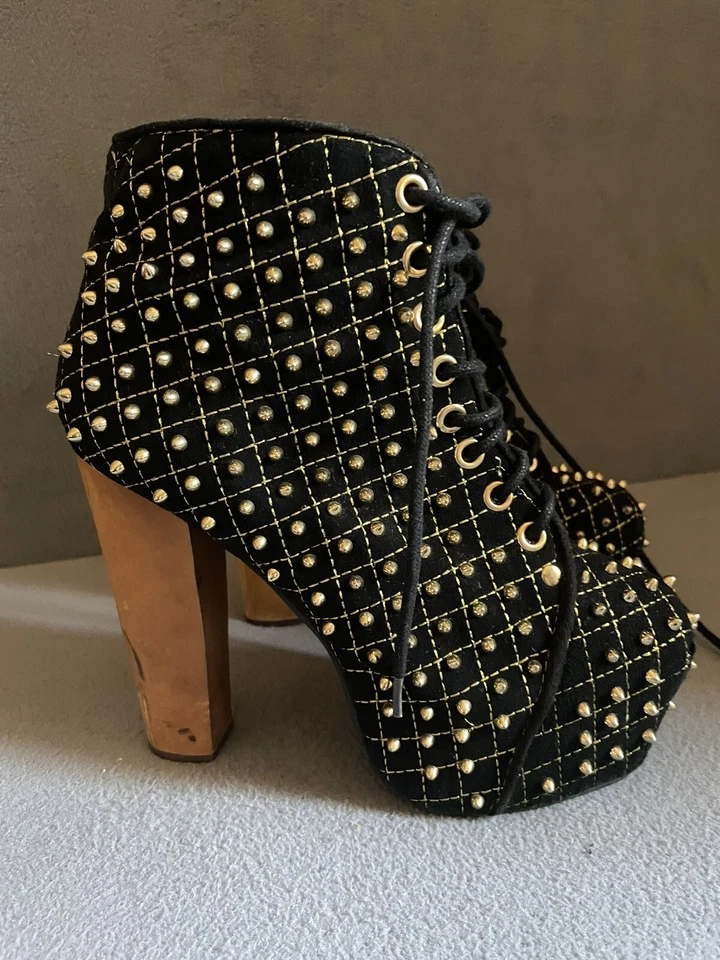 Jeffrey Campbell Lita Q Gold Studded Black Bootie Shoe Women's Size 5.5 M - Image 4 of 4