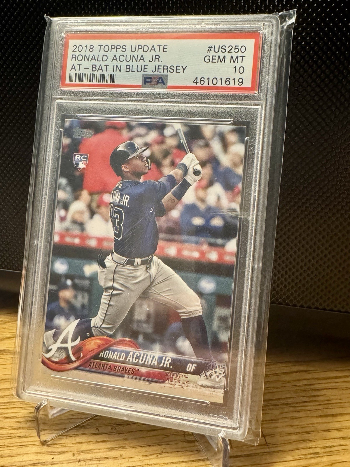 2018 Topps Update #US250 Ronald Acuna Jr At Bat In Blue Jersey PSA 10 Gem Mint