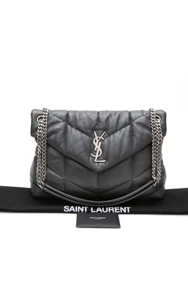 SAINT LAURENT Grey Quilted Leather Medium Loulou Puffer Shoulder Bag