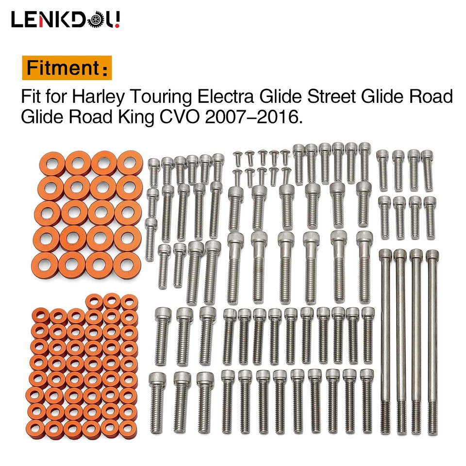 Cubierta de motor naranja y tornillos inoxidables pernos para Harley Touring deslizamiento eléctrico Foto 4 de 4