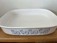 Vintage Corning Ware French White 14” Open Roaster F-21-B Blue Ocean Wave 4.5L