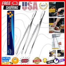 Set of 2 Extra-Long 12-Inch Stainless Steel Cooking Tweezers - Dishwasher Safe