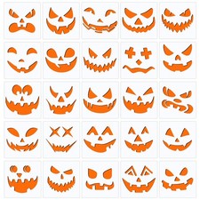 25 Pcs Halloween Pumpkins Face Stencils Decorative Painting Reusable Plastic