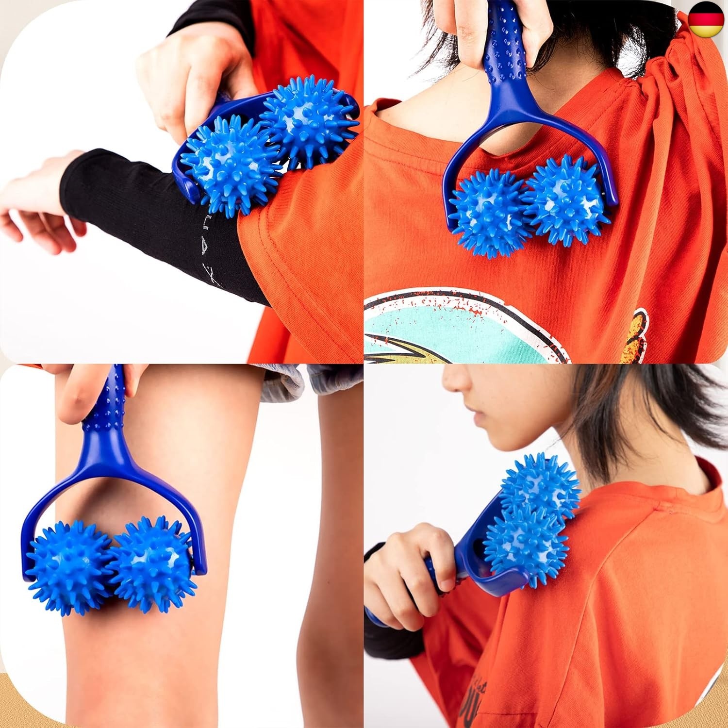 2 Massagebälle Massage Roller, Massageroller mit Griff und Noppen 