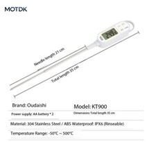 Waterproof Commercial Food Core Thermometer with Extra-Long 50 Cm Probe