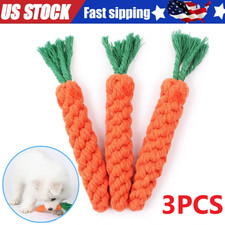 3x Dog Toys Braided Carrot Cotton Rope Puppy Cleaning Teeth Chew Bite Resistant
