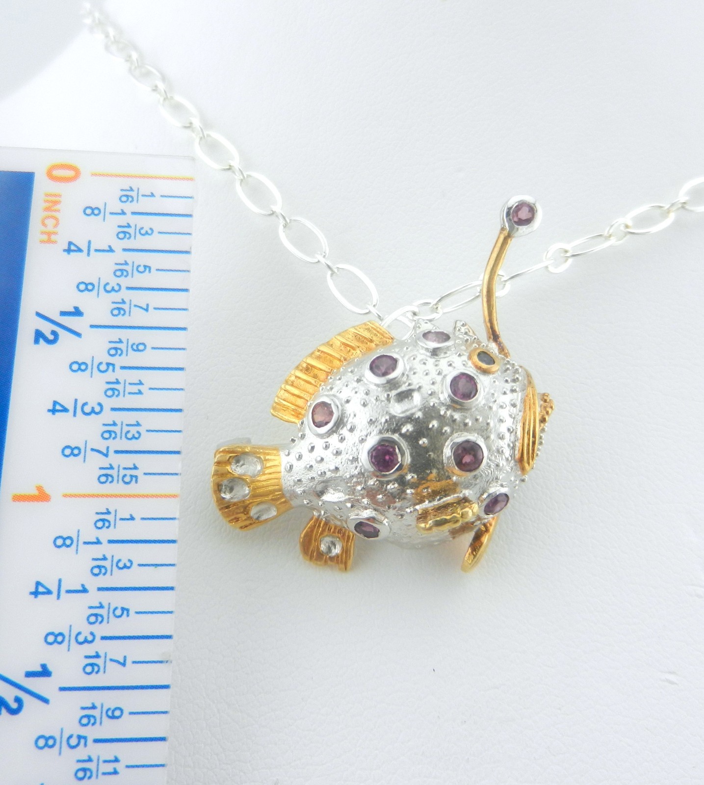 Kovel Solid Sterling Silver Puffer Fish Rubelite … - image 5