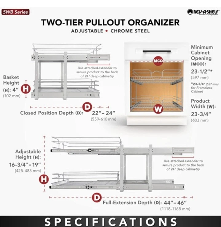Rev-A-Shelf 2-Tier Kitchen Cabinet Pull Out Shelf and Drawer Organizer. ......C4 - Image 4 of 4