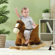 Baby Rocking Horse, Kids Ride on Horse w/ Sound, Safety Belt, Brown