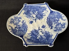 Antique Japanese Blue And White Porcelain Fan Plate  Rare Form