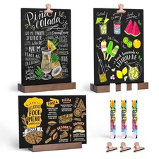 3 Pack 6x8 Inch Small Tabletop Chalkboard Signs with Wooden Stand Double-Sided