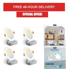 Amico 6 Inch Ultra-Thin LED Recessed Ceiling Light 5CCT Dimmable 4 Pack