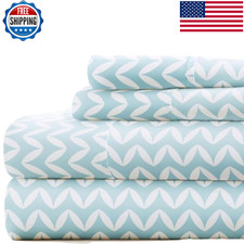 Linen Market 4 Piece Full Bedding Sheet Set Light Blue Chevron - Sleep Better