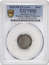 1818 1 Reale Spanish Colonial Silver Coin Nuevo Reino Mint PCGS VG Pirate Era