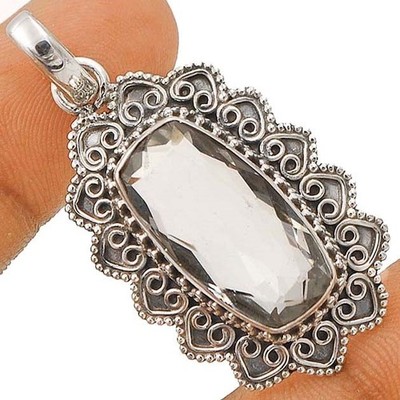 Anhänger 10 kt natürlicher weißer Topas 925 massiv echt Sterlingsilber