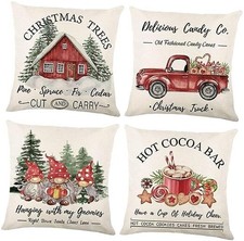 Christmas Throw Pillow Covers 16x16 Set of 4, Merry 16" x 16" Pack of 4 Red