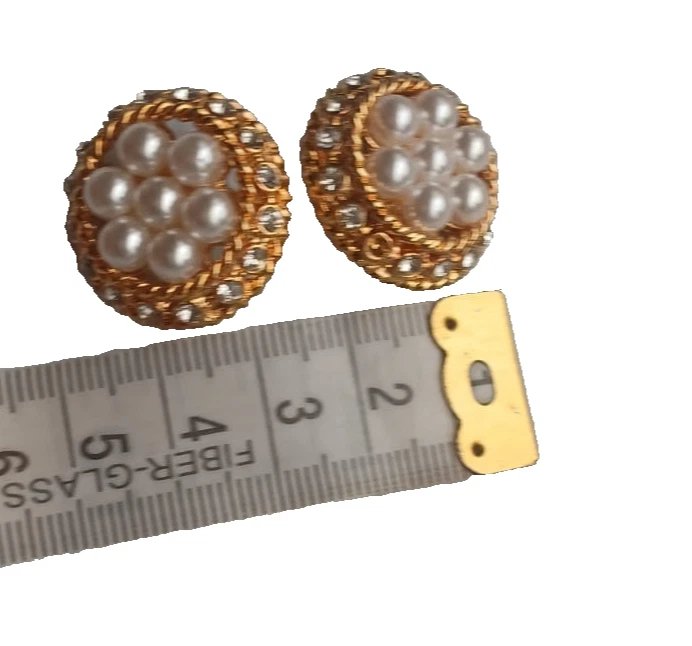 Vintage Gold-Tone Pearl & Rhinestone Dome Buttons 27mm Couture Style Set of Two - Image 4 of 4