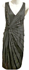 TEATRO Black S/Less Coctail Dress-Pleated Sunburst-Button Accent - Size 14- BNWT