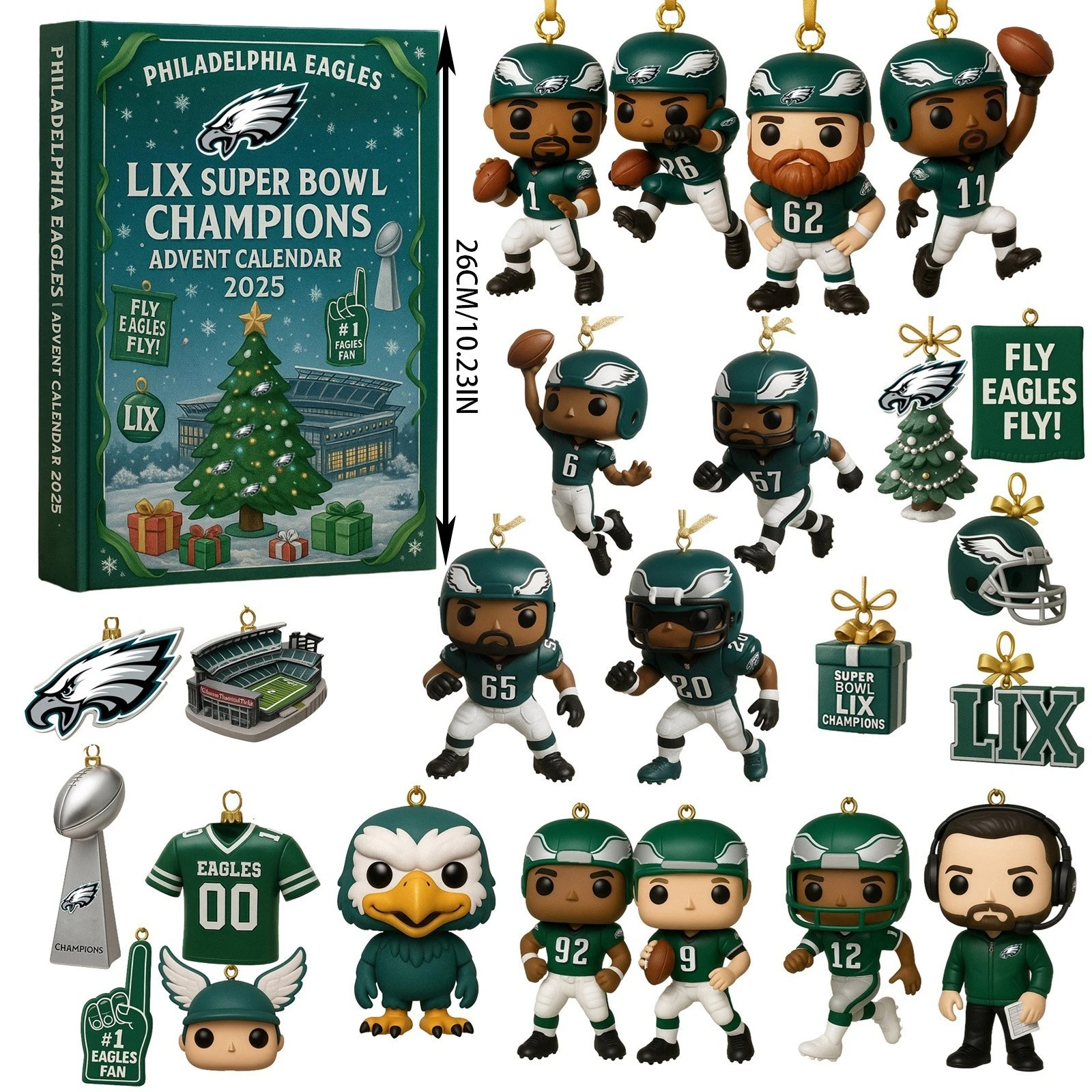 Eagles Super Bowl Champions LIX ADVENT CALENDAR 2025 Acrylic Ornaments 24 Days