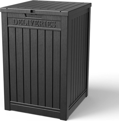 50 Gallon Lockable Delivery Box - Outdoor Resin Storage Container with Sign