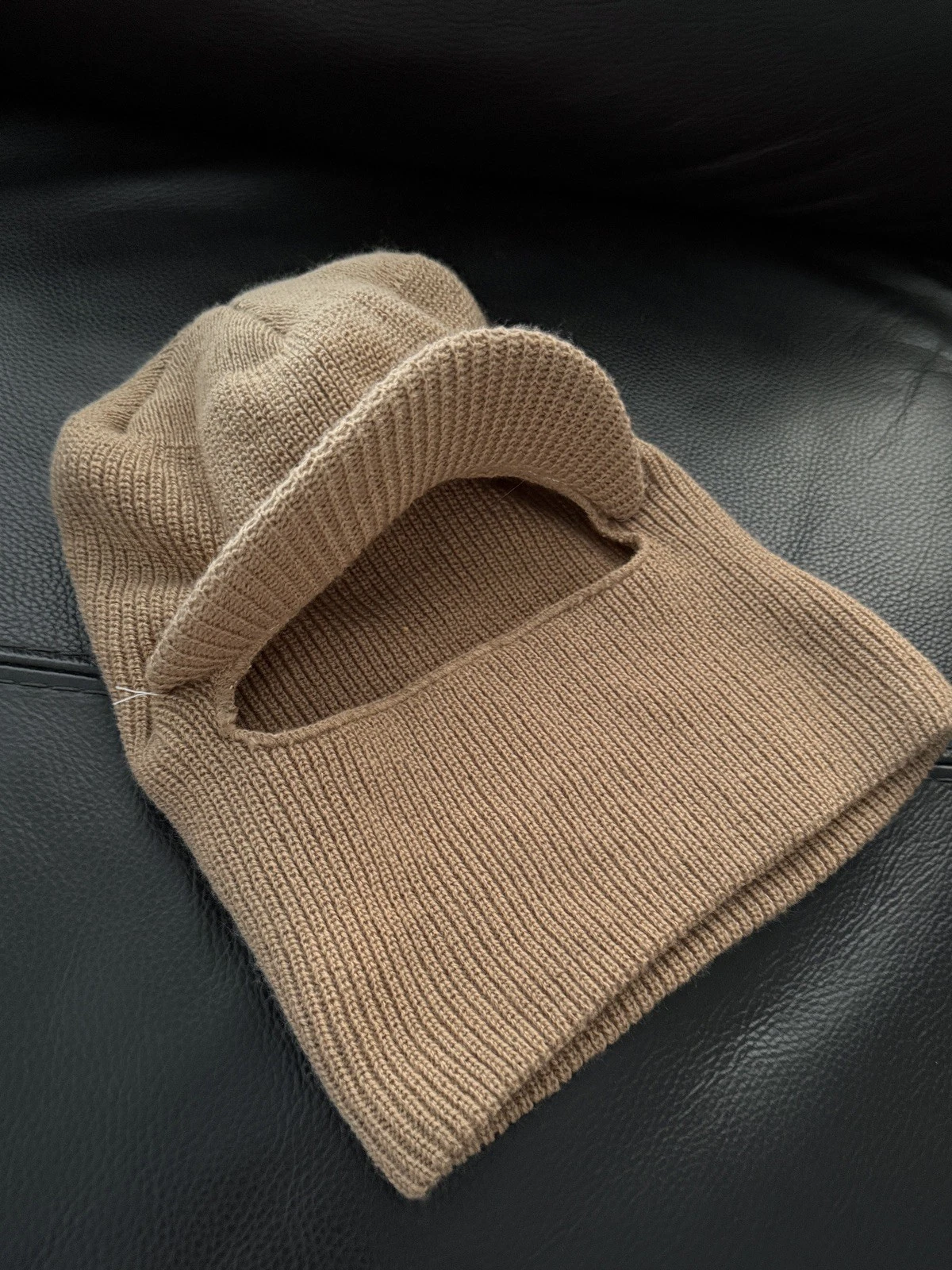 Vintage Knit Beige Ski Mask 1 Hole Balaclava with Brim 80s 90s Robber Unisex