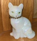 Fenton Iridescent Glass Cat Pink Topez Rose OctBirthstone figurine Signed Deuley