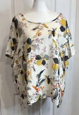 CYNTHIA ROWLEY Women’s Linen Top Blouse 2X Tropical Floral Bohemian Whimsical