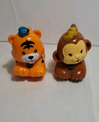 2 Vtech Go Go Smart Wheels Animals Monkey & Tiger Interactive Learning Toy Set