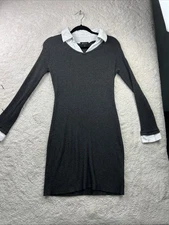 AB STUDIO WOMEN'S SWEATER DRESS Gray SIZE LARGE White Collar And Cuffs Stretch