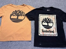Timberland Youth Size 8 T-Shirt Lot of 2 Tan Black Logo Graphic Short Sleeve