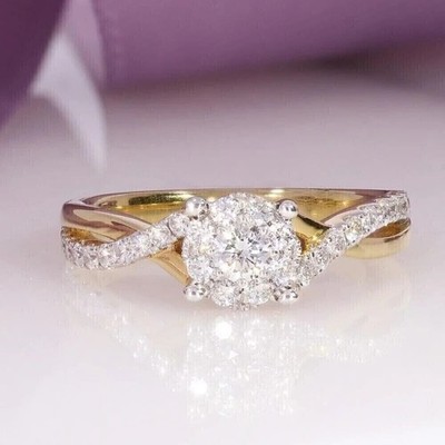 Engagement Ring AAA Cubic Zirconia Ring Sterling Silver 14K Yellow Gold Plated