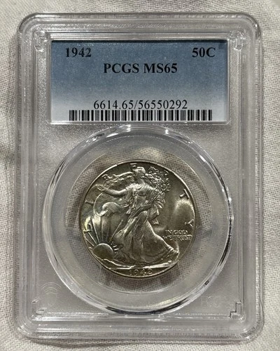 GRADED 1942 Walking Liberty Half Dollar PCGS MS65 Silver American Coin