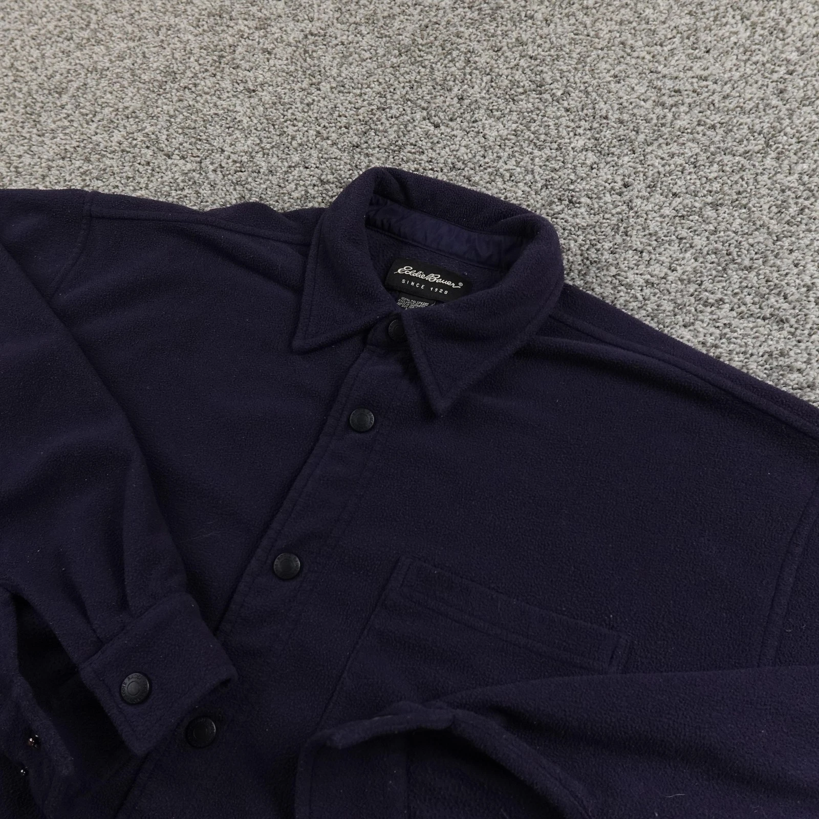 Eddie Bauer Shirt Mens M Blue Fleece Snap Button Up Jacket Shacket Outdoor Hike