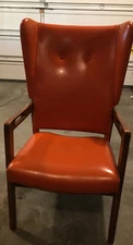MCM Shelby Williams Orange Vinyl Upholstered Arm  Wing Chair