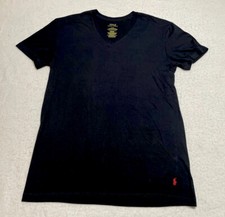 Polo T Shirt Men's Large Black Short Sleeve V Neck Classic Fit Red Logo Pony