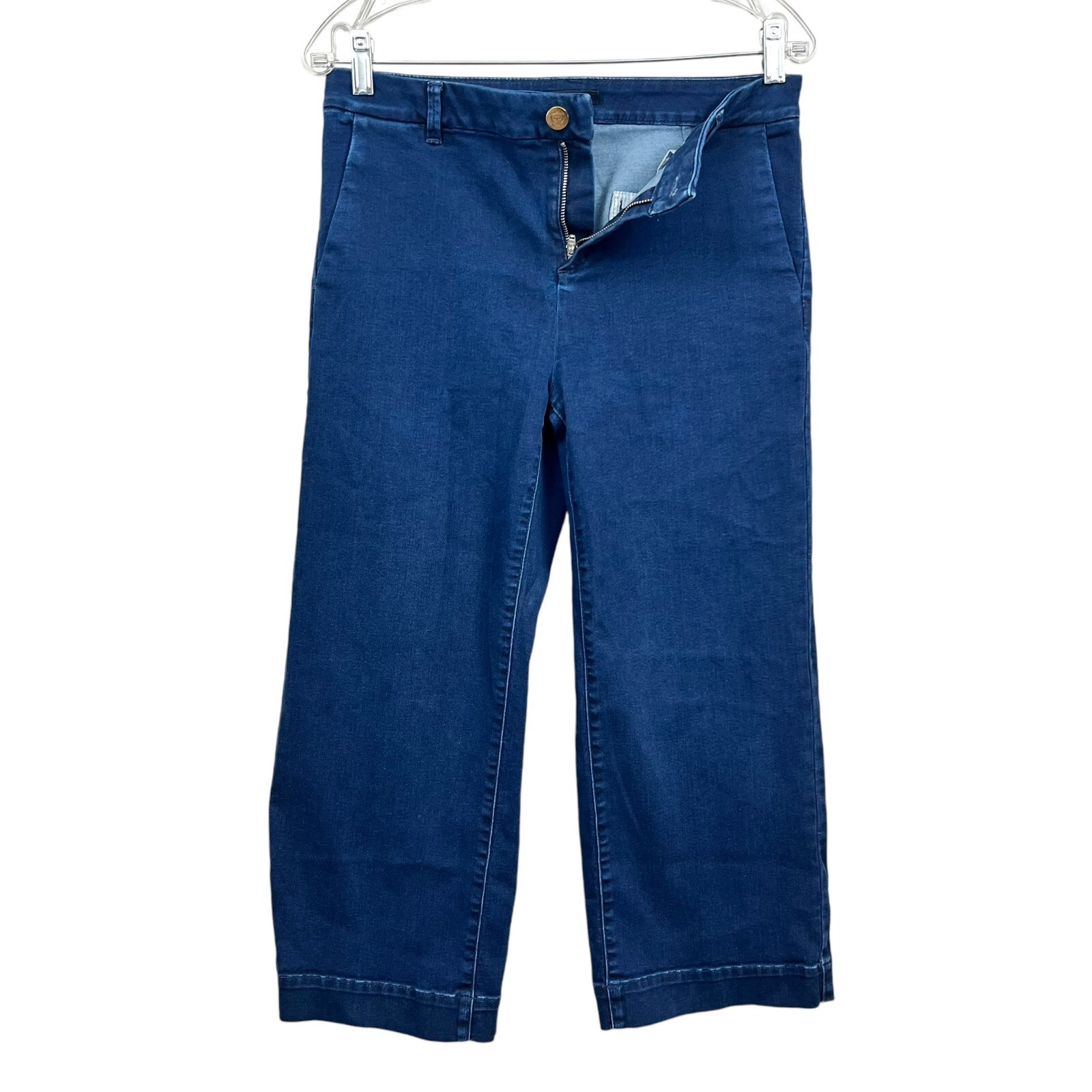 Massimo Dutti Womens Jeans Crop Wide Leg Stretch Slash Pockets Blue Sz 8 thumbnail 3