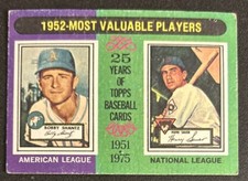 1975 Topps “1952 Most Valuable Players” Bobby Shantz Hank Sauer Card #190 Poor