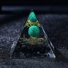 Crystal Pyramid Malachite Orgone Crystal Sphere with Obsidian Orgonite Pyramid