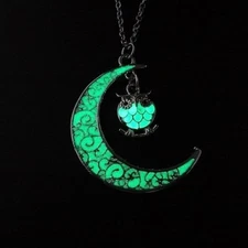 Choose Color 1-1/2" MOON with Glow in the Dark OWL 18" Necklace
