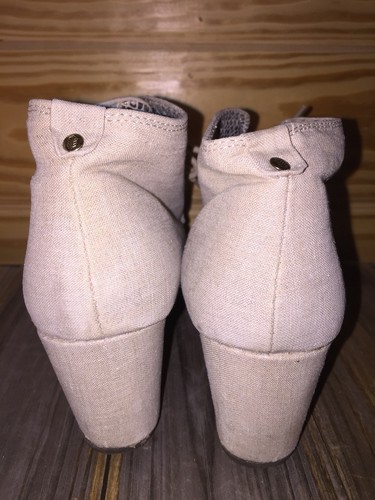 Call It Spring Wedge Ankle Boots/Shoes Lace Up Beige Canvas Women’s SZ 6.5 - Picture 7 of 11