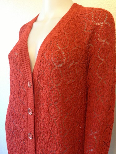 NEW JONES NEW YORK RUSTY FALL POINTELLE LONG SWEATER CARDIGAN URBAN SMALL $109 - Picture 2 of 8