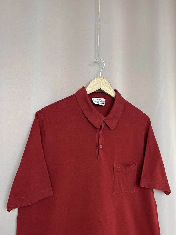 Camisa Polo Hermes Para Hombre XL/L Roja Clásica Algodón Manga Corta Hecha en Italia Lujo Foto 3 de 4