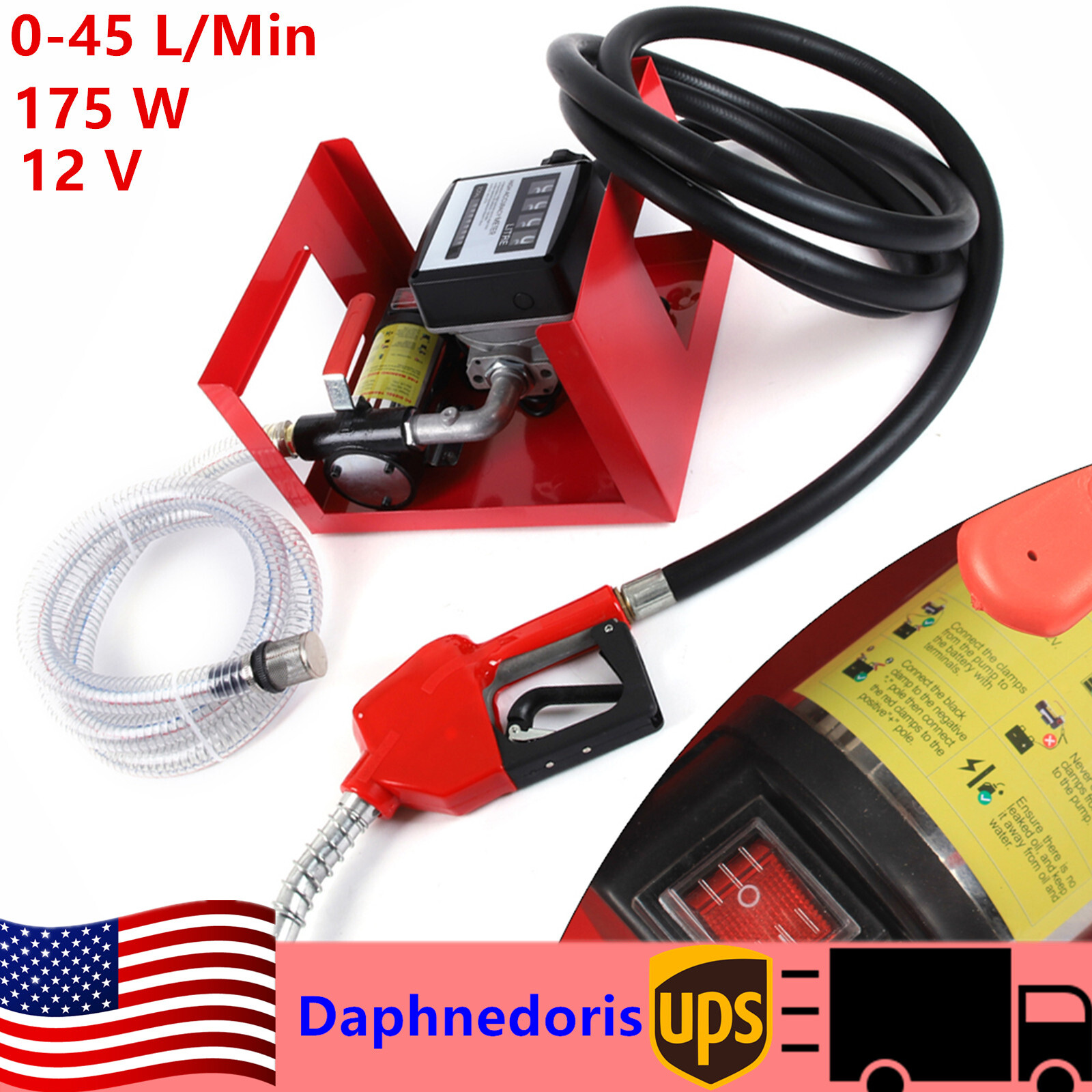 12V DC Diesel Oil Kerosene Transfer Pump 45L/min W/ Fuel Meter Nozzle 2m Hose