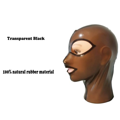 Transparent Black Latex Hood Mask,Natural Rubber Hood with Back Zipper - Picture 2 of 7