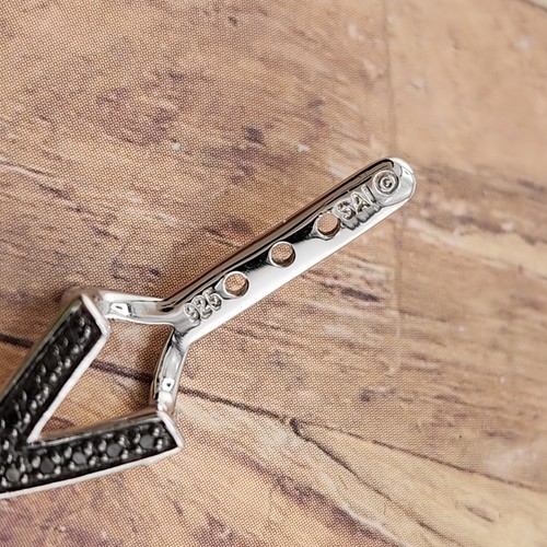Sterling Silver Black and White Diamond V Jacket Post Earrings - Picture 7 of 7