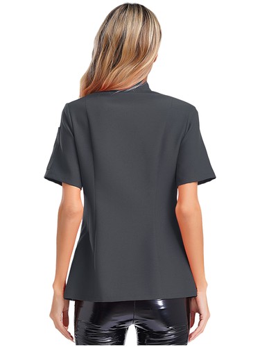 Women Jacket Contrast Color Coat Baking Tops Bakery Short Sleeve Soft Chef Cafe - Picture 80 of 95