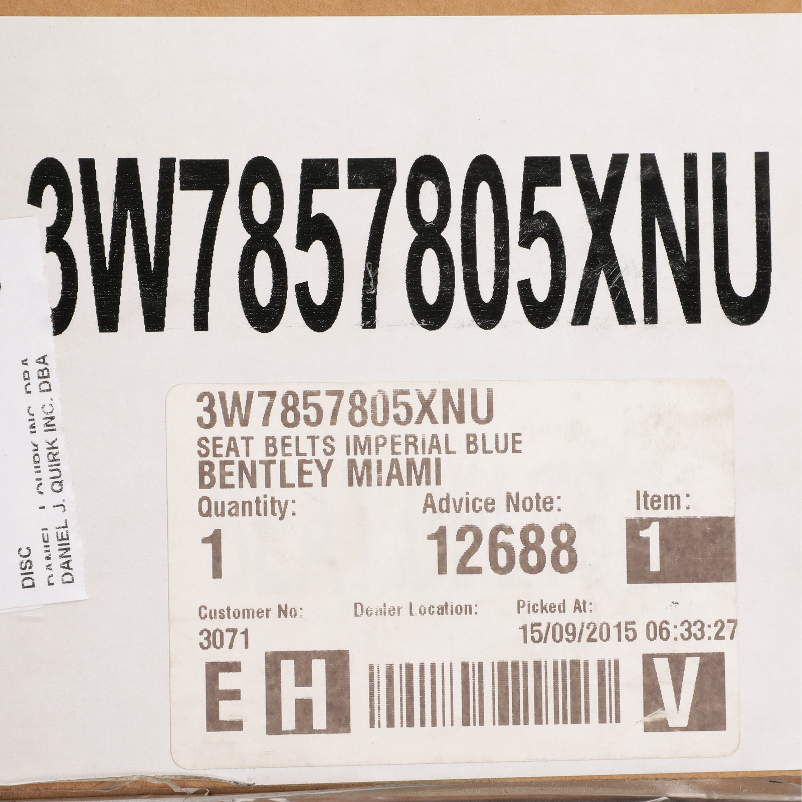Genuine Bentley Seat Belt Strap & Tensioner Imperial Blue 3W7857805XNU OEM NEW