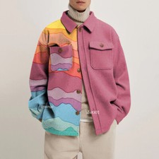 Men Casual Fashion Colorful Turn-Down Collar Button Up Jackets Trucker Coat
